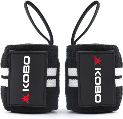 KOBO Power Weight Lifting Wrist Wrap Strength Training Fitness Supports Gym Cardio Wrist Support(White, Black)