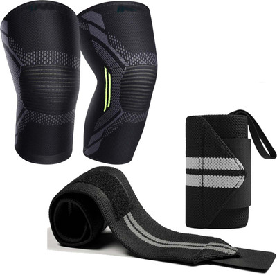 GymWar Combo Set of Gym Knee Support and Wrist Support for Fitness Knee Support(Grey)