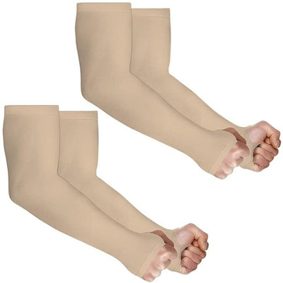 VRUGRA 2 Pairs UV Sun Protection Arm Sleeves with Thumb hole for Summer Elbow Support