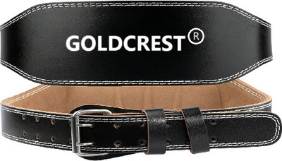 GOLDCREST Weight lifting Genuine Leather Foam Padded Gym Belt Back / Lumbar Support(Black)