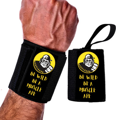 Muslceape Wrist Support For Gym, Powerlifting and All Stregth Sports|20X3 inch|Thumb Loop| Wrist Support(Black)