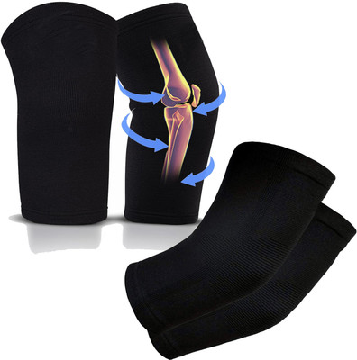uRock Combo Set of Sports Knee Sleeves & Elbow Sleeves for Gym Workout Knee Support(Black)