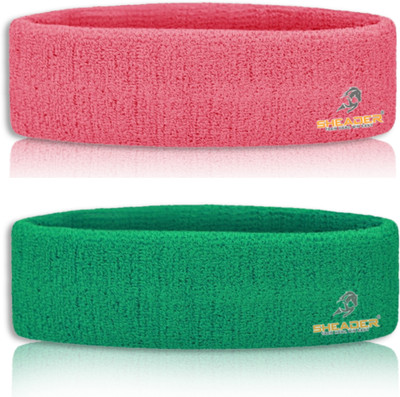 SHEADER Moisture Wicking Multipurpose Work Out Cotton Headband for Men's & Women's Head Support(Pink, Green)