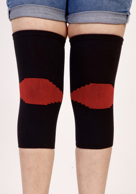 HEAREAL Unisex Stretchable Compression Knee Cap Brace for Arthritis, Pain Relief (Pair) Knee Support(Black, Red)