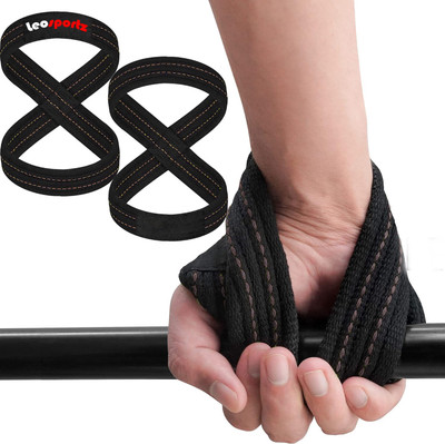 Leosportz PT-cotton Weight Lifting Straps Figure 8, Anti Slip Strap Wrist Support(Black)