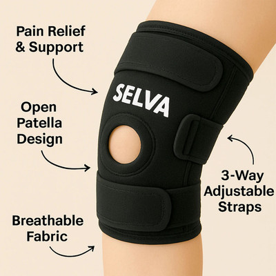 SELVA Knee Stabilizer Open Patella Hinged Knee Support(Black)