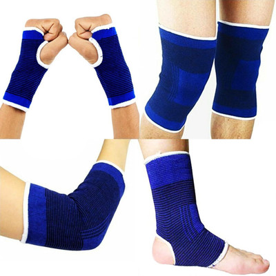 Shopeleven Elasticized Fabric Palm, Ankle, Knee, Elbow Support Combo Pack -Set of 8 Piece Knee Support(Blue)