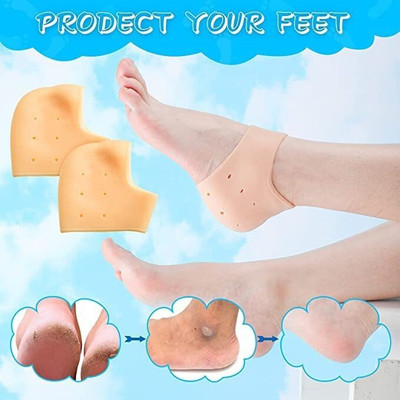 CTIYACART Silicone Gel Heel Socks for Dry Hard Cracked Heel Repair HHS31 Heel Support(Beige)