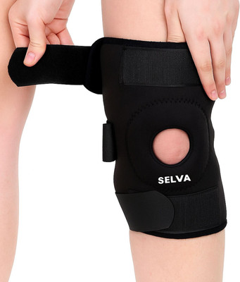 SELVA Durable Hinged Knee Brace Open Patella Knee Support(Black)