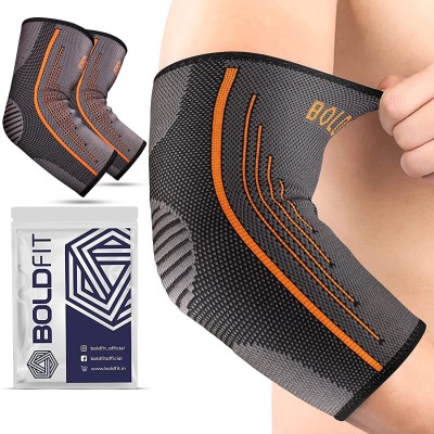 BOLDFIT Elbow Support Sleeve Wrap Cap Brace Elbow Guard Band Pads Protector Belt Grip Elbow Support(Grey, Orange)
