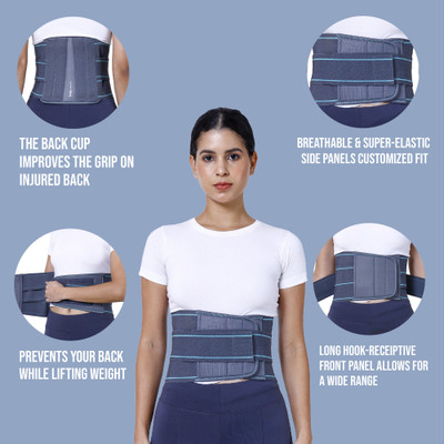 MsOrthtics Contour Lumbo Sacral (LS Belt) with Double Support Back / Lumbar Support(Grey)