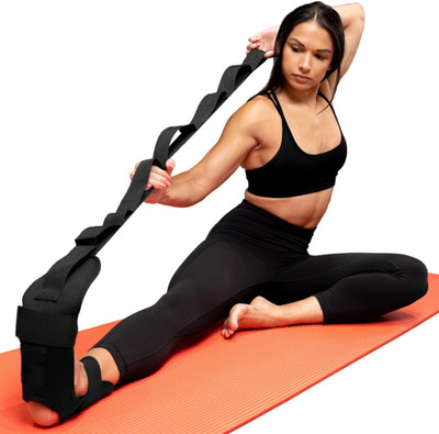 Manogyam Leg and Foot Stretcher Yoga Stretching Strap with Loops suitable for Stretching Foot Support(Black)