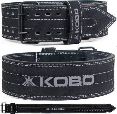 KOBO Power Weight Lifting 10 mm Leather Gym Belt (Small) Back / Lumbar Support(Black)