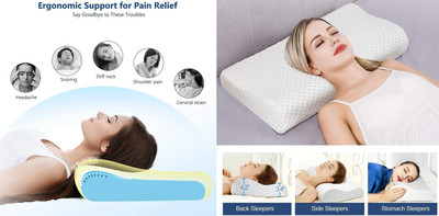 RUSHABH ENTERPRISE Memory Foam Stripes Sleeping Pillow Pack of 1(White)