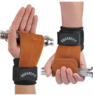 squarefit Premium Leather Gym Wrist Straps for Weightlifting, Pull-Ups & Strength Training Wrist Support(Brown)