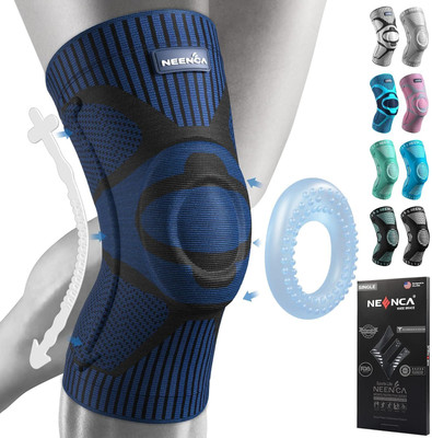 Happiory Knee Brace with Side Stabilizers with Patella Gel Pad Dark Blue Large Knee Support(Blue, Black)