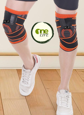 OneLife 3D KNEE CAP WITH STRAPS/ EXTRA COMPRESSION/ FITNESS Knee Support(Orange, Black)
