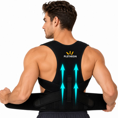 PLETHEON Posture corrector belt for men and women for back pain back (FREE SIZE) Back / Lumbar Support(Black)