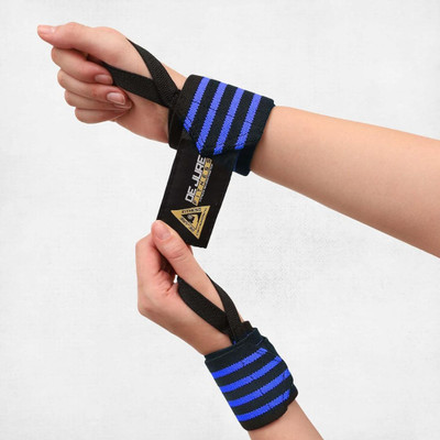 ABB INITIO Elastic Wrist Support Band/Wraps with Thumb Loop for Gym Weight Lifting Workout Wrist Support(Blue, Black)