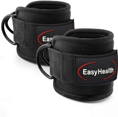 EasyHealth Ankle Straps for Gym Cable Machines Attachment Workout With Heavy D-Ring Buckles Ankle Support(Black)