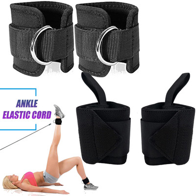 GymWar Combo of D-Ring Ankle Strap & Wrist Support for Gym Workout Ankle Support(Black)