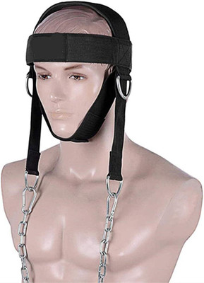 Fitcozi Head Harness with Steel Chain and Double D Rings (Black) Head Support(Black)