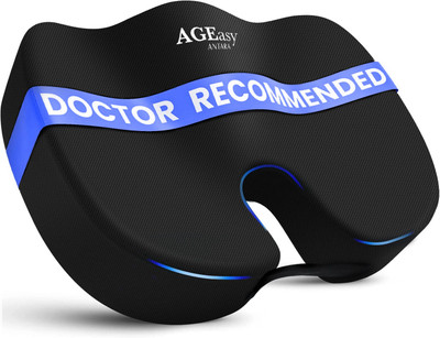 AGEasy Orthopedic Coccyx Seat Cushion -Tailbone & Sciatica Pain Relief with Memory Foam Back / Lumbar Support(Black)