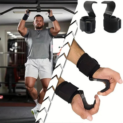 GJSHOP Weight Lifting Hooks, Hand Grip Wrist Straps for Deadlift Wrist Support(Black)