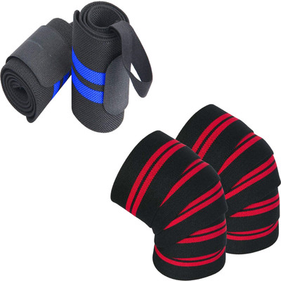 DreamPalace India Combo Set of Knee Wraps & Wrist Band Support Straps for Gym Workout Knee Support(Blue)