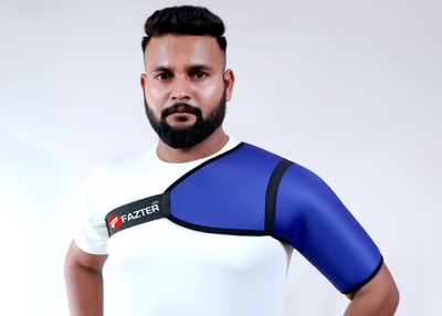 FAZTTER Universal Shoulder Support Brace With Adjustable Stretch Strap Wrap Belt - Left Shoulder Support(Blue)