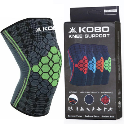 KOBO Nylon Knee Caps For Knee Support Knee Pain Protection (1 Piece) Knee Support(Green, Grey)