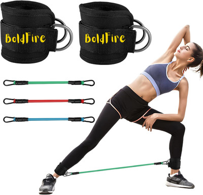 BoldFire Resistance Band Set with Ankle Straps, 3 Resistance Tubes Ankle Support(Black)