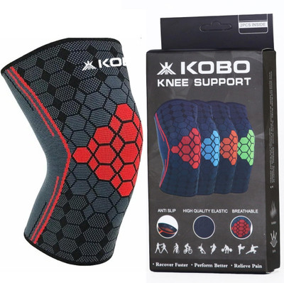 KOBO Nylon Knee Caps For Knee Support Knee Pain Protection (1 Piece) Knee Support(Red, Grey)