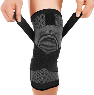 uRock Compression knee cap support with adjustable straps for Pain Relief Knee Support(Grey)