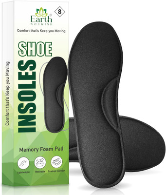 Earth Nourish Memory Foam Insoles | Size 6 | Ultra-Soft Cushioning, Heel & Arch Support Insole(Black)
