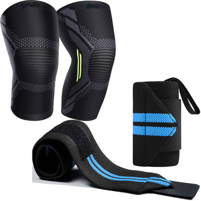 GymWar Combo Set of Gym Knee Support and Wrist Support for Fitness Knee Support