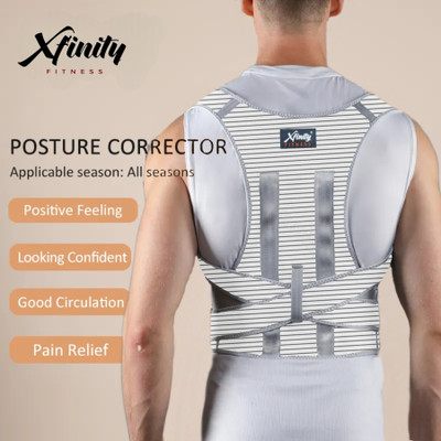 Xfinity Fitness Posture Corrector Belt Back Pain Relief Double Strap Back Brace Support Posture Corrector(Grey)