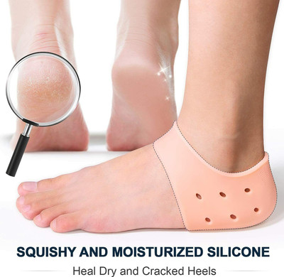 smile4u Anti heel crack set socks pain foot gel relief anti silicone moisturizing Heel Support(Brown)