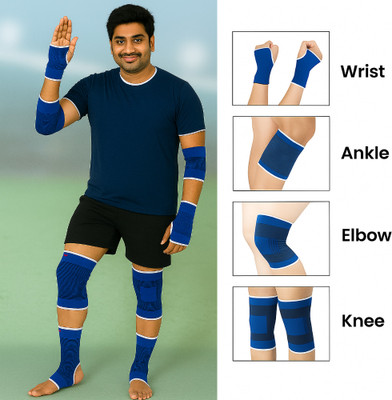 OneStopNow Compression Support Sleeves for Wrist Elbow Knee Ankle Pain Relief (4-in-1)BLUE Ankle Support(Blue)