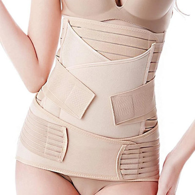 CURVEAR 3 in 1 Postpartum Support Recovery Belly Wrap Waist Pelvis Belt Back / Lumbar Support(Beige)