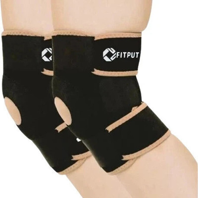 FITPUT Magnetic Knee Cap with Open Patella Knee Support Knee Support(Beige, Black)