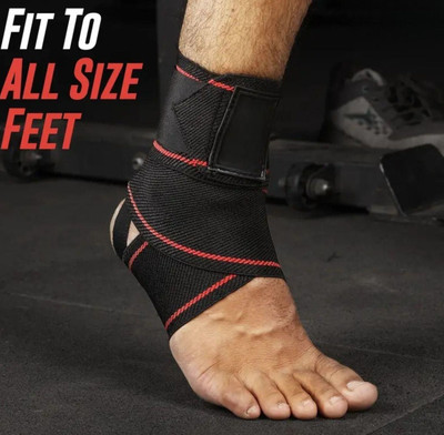 Shopeleven Ankle Support with Elastic Strap, Neoprene Ankle Binder for Injury Ankle Support(Black, Red)