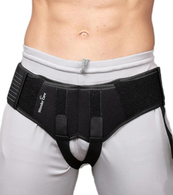 HULARA Inguinal Hernia Support Truss Brace Belt with Removable Pressure Pads-XL Back / Lumbar Support(Black)
