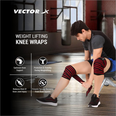 VECTOR X WLB-10 Knee Wraps for Weightlifting, Gym Workout, Knee Straps for Heavy Squats Knee Support
