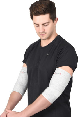 AccuSure Pair of Bamboo Yarn 4 Way Stretchable Bi-Layered Construction Compression Elbow Support(Grey)
