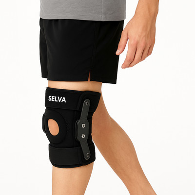 SELVA Hinged Knee Brace for Knee Joint Pain Relief Knee Support(Black)