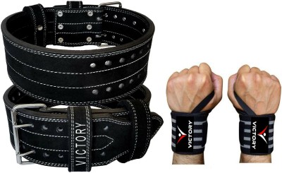 VICTORY Genuine Leather Power Lifting Gym Belt with Wrist Support Wrist Support