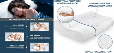 HIRUSH ENTERPRISE Memory Foam Stripes Sleeping Pillow Pack of 1(White)