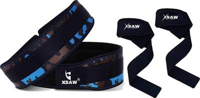 XSAW 4 Inch Weight Lifting Gym Belt & Wrist Strap Combo for Men & Women Back Support Wrist Support(Black)