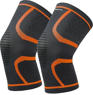 Wonder Care Pack of 2 Compression Knee Sleeves – Knee Brace for Sports, Gym, Men & Women Knee Support(Black, Orange)
